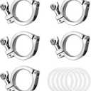 5 Pcs Single Pin Tri Clamp Heavy Duty Ferrule TC 2 Inch Stainless Steel 304 with Silicone Gaskets