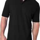 Hanes Mens X-Temp Short Sleeve Polo Shirt, Midweight Men's Shirt (Medium, Black)