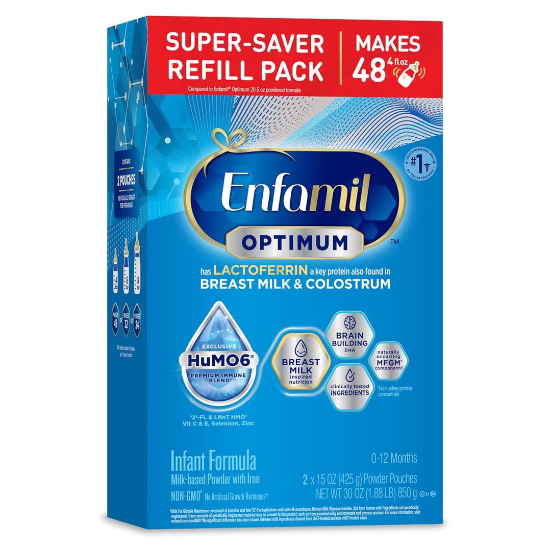 Enfamil Optimum (Enspire), Our Closest Formula to Breast Milk, Immune-Supporting Lactoferrin and Brain-Supporting DHA Baby Formula, 30 Oz Refill (EXP 12/01/26)