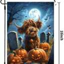 Happy Halloween Garden Flag 12x18 Double Sided, Small Burlap Holiday Graveyard Pumpkin High Cow Garden Flags for Outside Halloween Decorations Outdoor Yard Lawn Porch Dcor