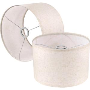 Koorle Lamp Shades Set of 2, Drum Lampshade for Table Lamps Floor Lamp, 12"" Top X 12"" Bottom X 8"" High Beige Large Line Fabric Lamp Shades, Easy Assembly Replacement Lampshades