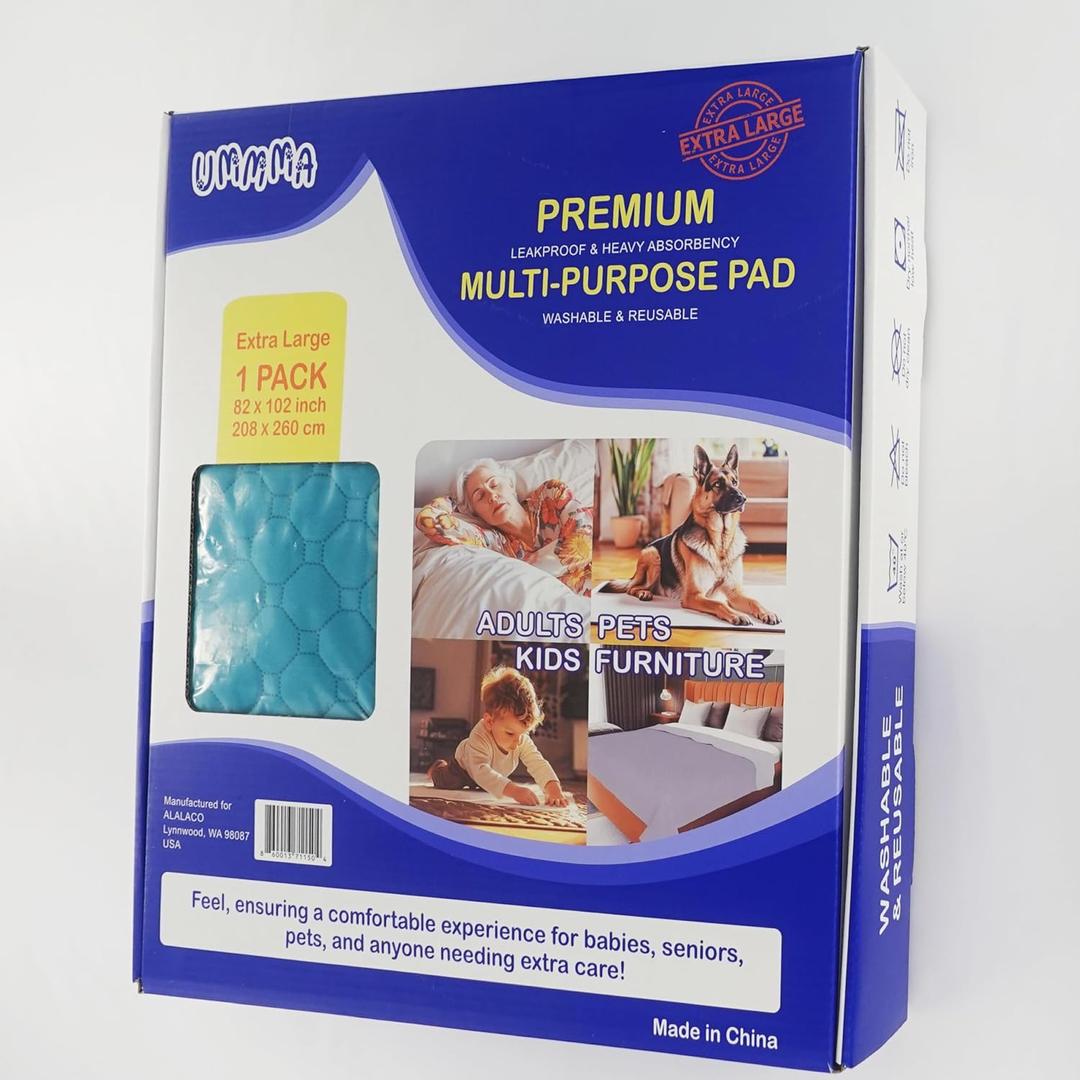 Extra Large 82" x 102" Heavy Absorbent, Leakproof Under Pads - Washable & Reusable, Anti-Slip, Ultra-Soft - Waterproof Protection for Beds, Furniture, Pets, Kids, Seniors & More