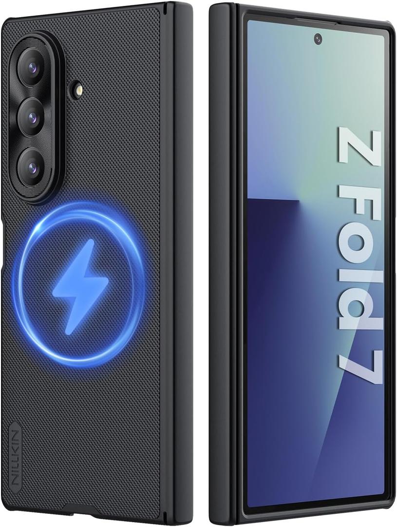 Nillkin Samsung Galaxy Z Fold 7 Magnetic Case, with Hinge Protection Front Cover Slim, Compatible with Magsafe, Frosted Shield Protective Case for Galaxy Z Fold 7 5G (Black)
