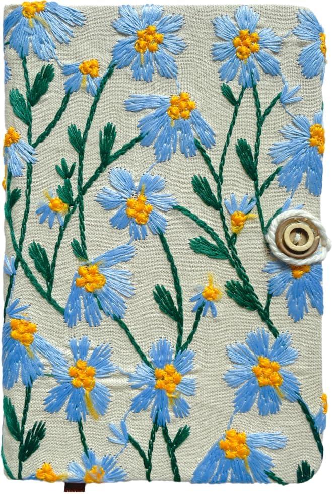 Pocket Notebook, Small Sketchbook, A6 Journal, 4x6 Notebook, Daisy Gifts for Women, Floral Notebook, Embroidery Journal, Blank Notebook, Hardcover, Diary for Girls, Blue Daisy
