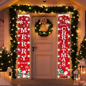 Idefair Merry Christmas Banners with Led String Lights,Christmas Door Decorations Outdoor Indoor New Year Welcome Red Xmas Porch Sign Hanging for Home Wall Holiday Party Decor(Color Lights)