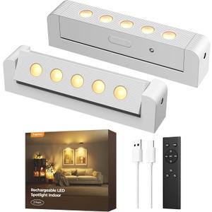 LED Spotlights Indoor, Rechargeable Uplights with Daily Auto Timer, 5500mAh Battery, 3CCT, Dimmable & Remote Control, Wireless Accent Lighting for Plants, Wall Display & Artwork