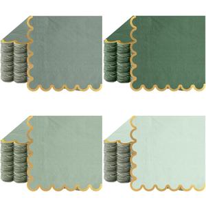 100 Pack Scalloped Cocktail Napkins with Gold Foil Accents Beverage Napkins Scalloped Disposable Paper for Wedding Shower Baby Dinner Birthday Party Supplies 5 x 5''(Green)