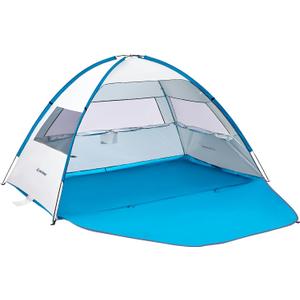 EchoSmile UPF 50+ Beach Tent Sun Shelter for 3/4 Person, Portable Beach Cabana Tent (White & Blue)