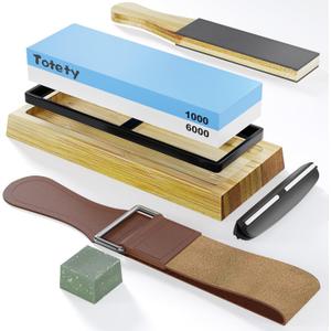 Sharpening Stone - Ideal Whetstone & Tumbler Knife Sharpener - Leather Strop Kit with Sharpening - Gifts for Men who Have Everything