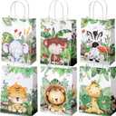 TaoBary Safari Party Favors Animal Goodie Treat Bags with Handles Lion Tiger Elephant Monkey Giraffe Gift Bags for Kids Safari Themed Party Birthday Baby Shower Supplies(24 Pcs,Watercolor Style)