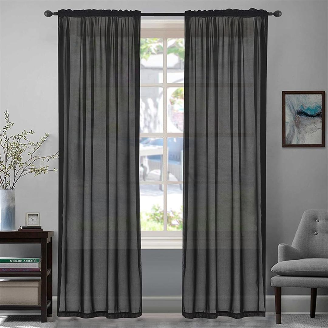 GIBZ Blackout Curtains Linen Plain Curtains Soft Window Treatment Thermal Insulated Eyelet Curtains Black 106x243cm (42Wx96L-1 Pcs)