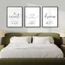 Framed 3 Piece Wall Art Bedroom, Sweet Dreams Signs Pictures Wall Decor Above Bed, Modern Minimalist Master Guest Room Wall Decor, Painting Print Script White Canvas Artwork for Walls, 12x16 Inch