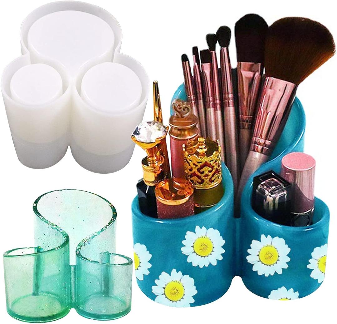 Resin Molds Silicone Storage Box Mold, Unique Makeup Organizer Trinket Container Epoxy Mold with 3 Slots, Pen Brush Holder Mould, Resin Clay Craft Making Home Ornament