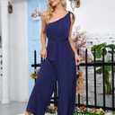 BUENOS NINOS Jumpuits for women one shoulder Waist elastic jumpsuits with Pockets (M)