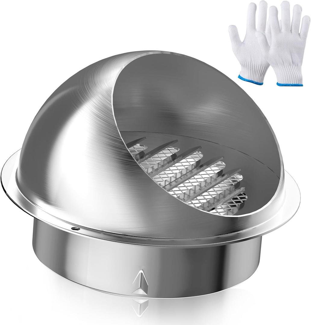 4 Inch Wall Vent Cover, HG Power Dryer Vent Cover Outside with Screen Mesh, Stainless Steel Exhaust Vent, Round Air Vent Covers for Outdoor Ventilation System 95mm, Silver