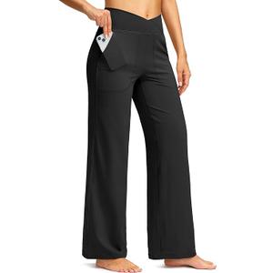 Wide Leg Pants Woman Yoga Pants with Pocket Crosscover High Waist Stretch Work Lounge Casual Dress Sweatpants, 2PCS, 160