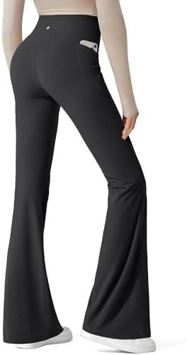 G4Free Ribbed Flare Yoga Pants with Pockets for Women High Waisted Bootcut Workout Leggings Casual.XXL