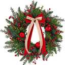 24 Inch Outdoor Christmas Wreath with Red Bow & Storage Bag  Red Berry, Apple & Pine Winter Wreaths for Front Door  Perfect Easy Storage for Year-Round Use
