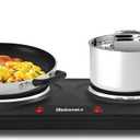 Elite Gourmet EDB-302BF Countertop Double Cast Iron Burner, 1500 Watts Electric Hot Plate, Temperature Controls, Power Indicator Lights, Easy to Clean, Black