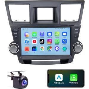 10-inch Android 13 Car Radio Stereo Compatible with 2008-2013 Toyota Highlander, 1280x720p IPS Touch Screen Wireless CarPlay & Android Auto, 4-Core 4GB RAM 64GB ROM, GPS, Night Vision Camera