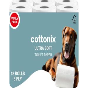 Cottonix Ultra Soft 3-Ply Toilet Paper  12 Rolls, 200 Sheets Each, Made with Natural Virgin Wood Pulp