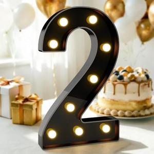 Pooqla Large Light Up Numbers for 2nd Birthday Decorations, 12.6 in Tall Black Plastic Marquee Numbers Sign Party Decorations, Gift for Boys Men Night Light 2026 Graduation Decorations, Big Number 2