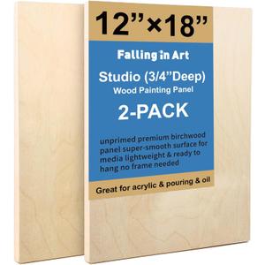 Falling in Art 2 Pack 12x18 Unfinished Birch Wood Panels Kit for Painting
