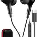 USB C Headphone for Samsung S23 FE S22 S21 S20 A53 A54 Wired Earbuds Magnetic in-Ear Type C Earphone with Microphone Volume Control Bass Stereo Noise Canceling for iPhone 15 Pro Max Pixel 6 6a 7a 8 5 (Black)