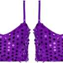 DRHOM Girls Sequins V Neck Dance Tops Straps Jazz Latin Hip Hop Modern Dance Bra Vest Shirt Stage Performance Costume, S