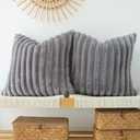 JOJUSIS Pack of 2 Faux Fur Plush Decorative Throw Pillow Covers Couch Cushion Case Soft Pillowcases (Grey, 24 x 24-Inch) (24" x 24" (Pack of 2), Grey)