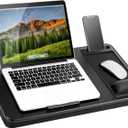 LAPGEAR Extra Large Adjustable Lap Desk – Fits Laptops up to 17.3”, Adjustable Cushion, Memory Foam Wrist Rest, Mouse Pad, Device Ledge, & Phone Slot – Black Carbon - Style No. 88108