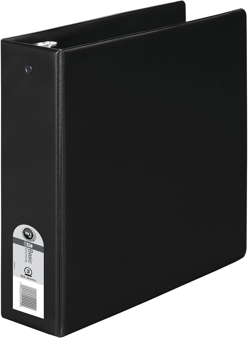 Wilson Jones 368 Line Basic Round Ring Binder, 3" Capacity, 8.5" x 11" Sheet Size, Black (W368-49NB)