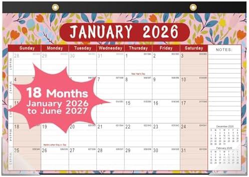Timart Desk Calendar 2026-2027, 18-Month Calendar from Jan 2026 to June 2027, Large 17" x 12" Desktop Wall Monthly Calendar For Home School, Office(Floral) 2pcs