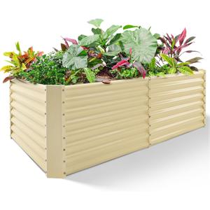 Land Guard 842ft Galvanized Raised Garden Bed, Planter Boxes Outdoor, Raised Garden Beds Outdoor for Vegetables, Flowers, Herbs, 479 Gallons, Cream Yellow