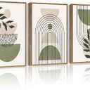 Drsoum Green Botanical Boho Wall Art Framed Modern Sage Bohemian Plant Wall Decor Abstract Geometry Lines Prints Ready to Hang 11x14in Natural Framed