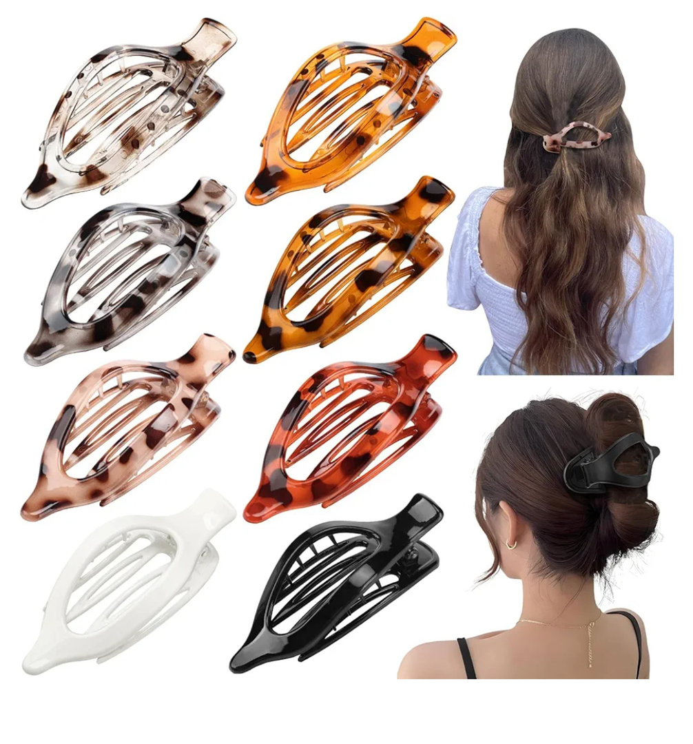 8 Pcs Flat Hair Clips for Women, French Large Flat Claw Clips for Women, Strong Hold Tortoiseshell Hair Claw for Thick Thin Hair, Pack Of 2