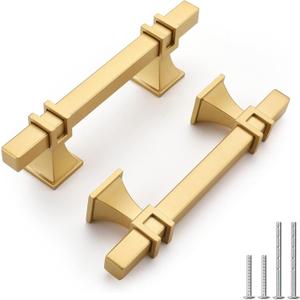 Haliwu 20 Pack Gold Cabinet Pulls, 3 inch Brushed Brass Kitchen Handles Square Dresser Drawer Hardware (Hole Center Spacing76mm (3 inch))