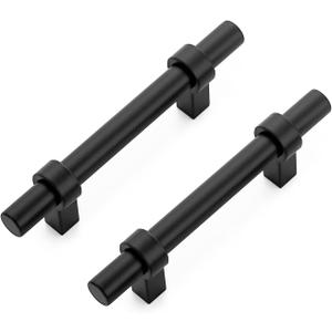Ravinte 5 Pack 5 Inch Cabinet Pulls Matte Black Kitchen Cabinet Hardware Cupboard Handles with Square Base 5" Length,3" Hole Center