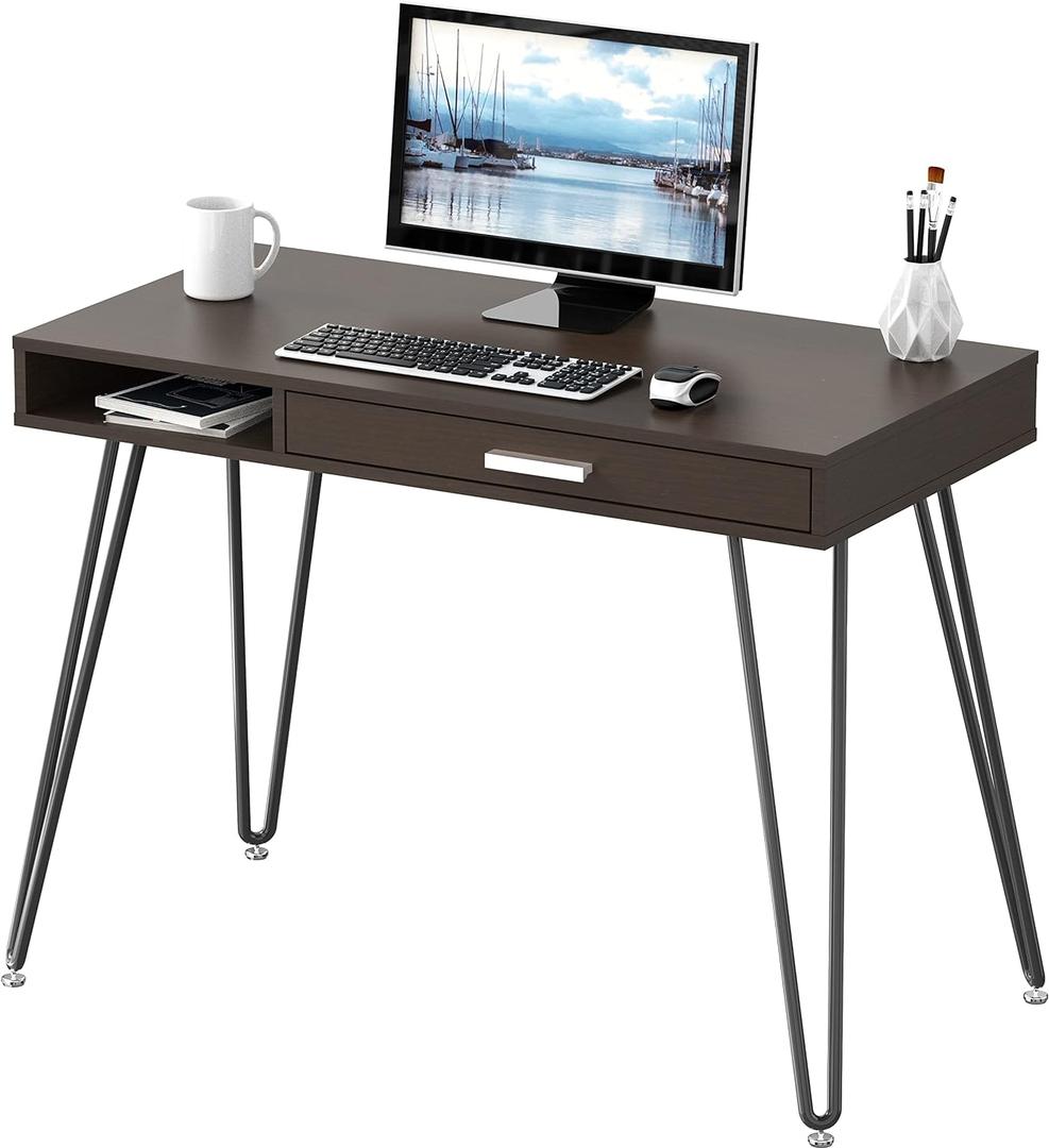 SHW Home Office Computer Hairpin Leg Desk with Drawer (20D X 40W X 29.5H Inch, Espresso)
