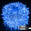 Tcamp Blue Christmas Lights End to End Plug, 105FT 300 LED Christmas Tree Lights Clear Wire, 8 Modes Fairy String Lights for Halloween Christmas Bedroom Outdoor Indoor Decor (3 Sets Connectable)