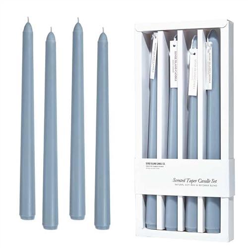 Taper Candles 10'' Dusty Blue Non Toxic Candle Sticks Set of 4 | Mild Vanilla Scented Natural Soy Wax Candlesticks for Home Decorations, Tapered Candles for Mantles,Wedding, House Warming Gifts