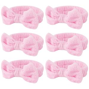 Casoty Pink 6 Pcs Spa Headband, Hair Band for Washing Face, Makeup Headband, Skincare Headbands, Soft Fleece Hairband for Face Washing Yoga