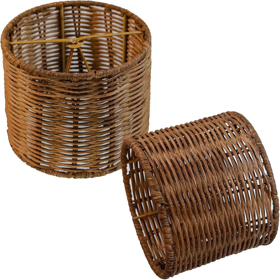 Mini Lampshade 2Sets Chic Round Little Lamp Shade, Boho Lamp Covers Replacement Traditional Shades,Woven Chandeliers Shade Wall Lamp Sconces Shade