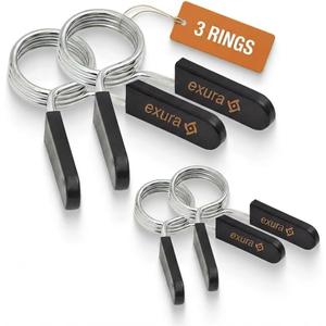 Exura Heavy-Duty Spring Collars for Olympic Barbell -3 Ring Premium Durable Barbell Clamps for Weight Bar - 2-Inch & 1-Inch Compatible, Secure Grip for Home & Commercial Gym, Weight Clips