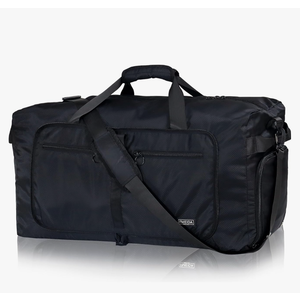 Fmeida 65L Duffle Bag with Shoes Compartment, Foldable Travel Duffel Bags for Men Women, Large Packable Travel Bag Water Repellent & Tear Resistant (Black)