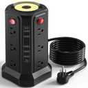 Surge Protector Power Strip with 10FT Cord 1625W|13A, Power Tower with 5 USB Ports and Night Light, PASSUS Outlet Tower with 12 AC Outlets Overload Protection for Home Office DormRoom (Black-13A)