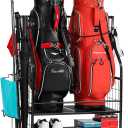 Golf Bag Storage Garage Organizer - Golf Bag Stand Fit for 2 Bag, Extra Clubs, Balls, Shoes, and Golf Equipment Accessories, Golf Storage Rack for Garage, Club, Shed