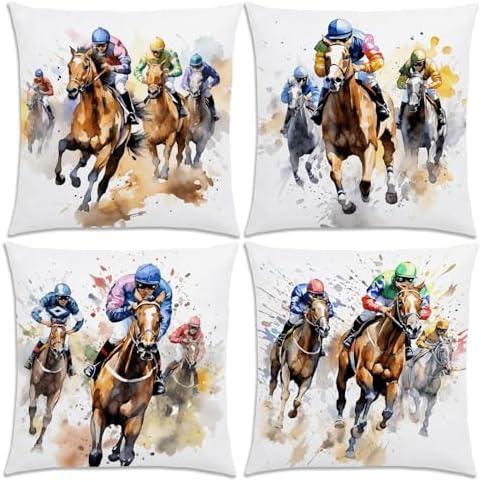 Nepnuser Kentucky Throw Pillow Covers 18x18 Set of 4 Churchill Downs Horse Racing Decoration for Bed Couch Sofa Home Decor