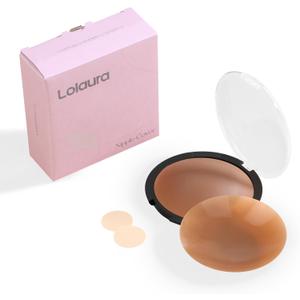 Lolaura Nipple Covers for Women, Reusable Silicone Pasties, Invisible Breast Petals, for Strapless Dresses, with Travel Box (Beige)