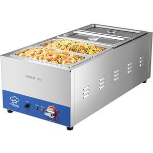 ETL Listed 4-Pan Commercial Food Warmer with Seamless One-piece Tank & 4 of 1/3 Size GN Pan,120V 1500W Countertop Soup Station Steam Table for Buffet,Parties and Restaurants